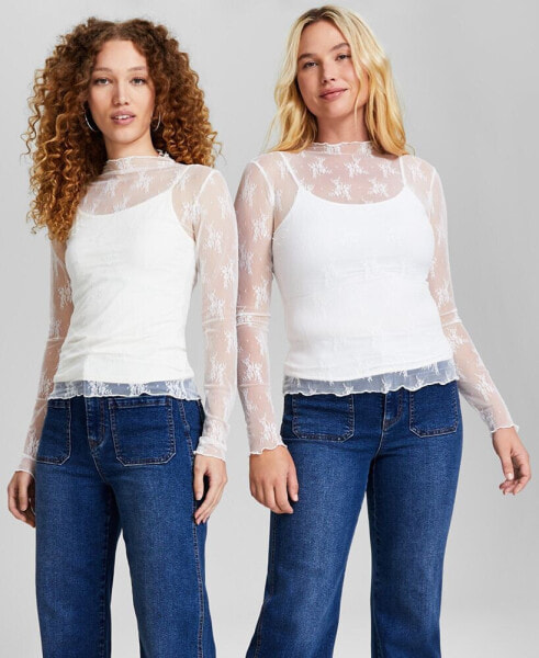 Women's Floral-Lace Mock-Neck Top, Created for Macy's