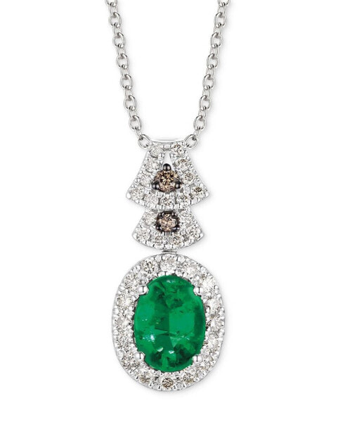 Costa Smeralda Emerald (7/8 ct. t.w.) & Diamond (3/8 ct. t.w.) Halo Adjustable 20" Pendant Necklace in 14k White Gold