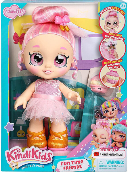 Kindi Kids 50060 Fun Time Friends Pirouetta - 25 cm Doll for Nursery Children and 2 Shopkin Accessories, Single Bed, Multicoloured, 3.98 x 5.55 x 9.96 Inches