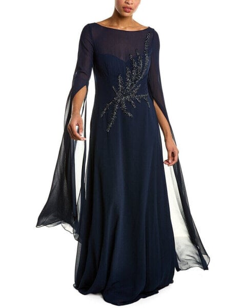 Teri Jon By Rickie Freeman Beaded Crepe Gown Women's Blue 2