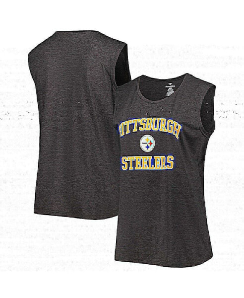Women's Heather Charcoal Pittsburgh Steelers Plus Size Tank Top