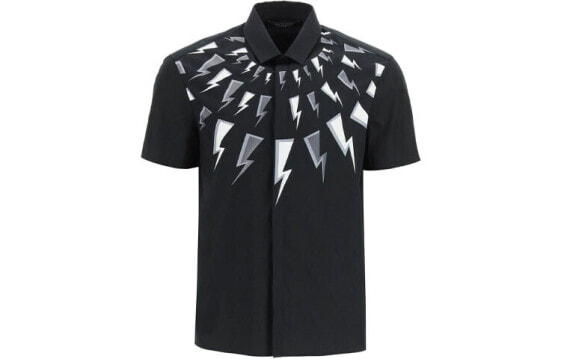 Рубашка мужская Neil Barrett 闪电 образа воротника черного цвета