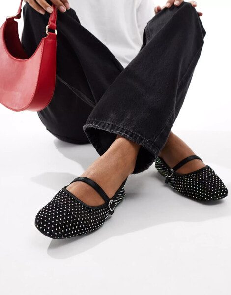 Glamorous mesh ballet flats in black