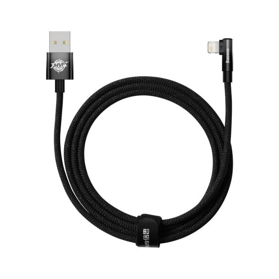 Kątowy kabel przewód z bocznym wtykiem USB Iphone Lightning 2m 2.4A czarny