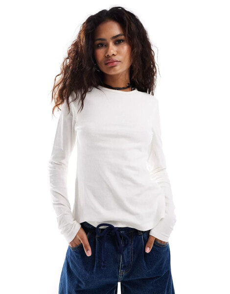 Weekday Milly super soft slim fit long sleeve t-shirt in off-white