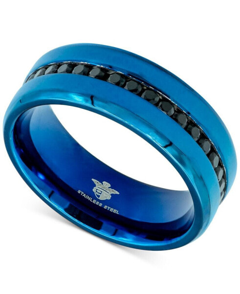 Men's Black Cubic Zirconia Band in Blue Ion-Plated Stainless Steel