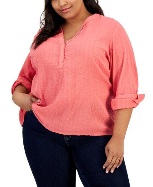 Plus Size Popover Roll Tab Tunic Top