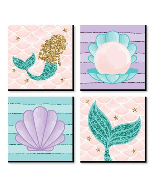 Let's Be Mermaids - Kids & Home Decor 11 x 11 inches Wall Art - Set of 4 Prints