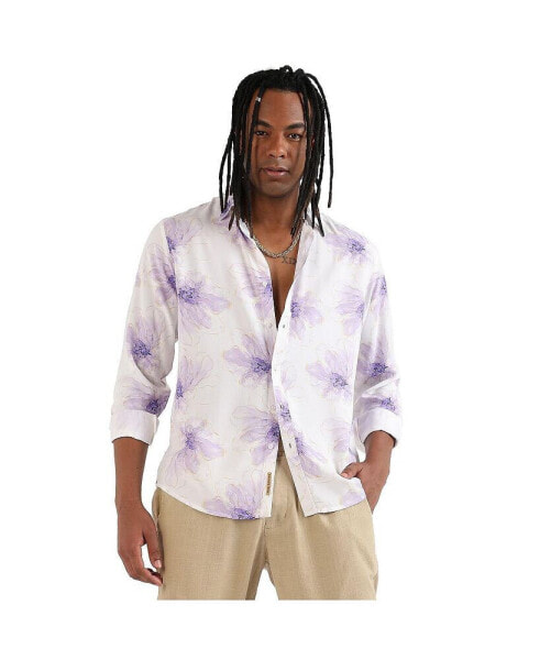 Men's EcoLiva White & Lavender Faded Floral Strokes Shirt