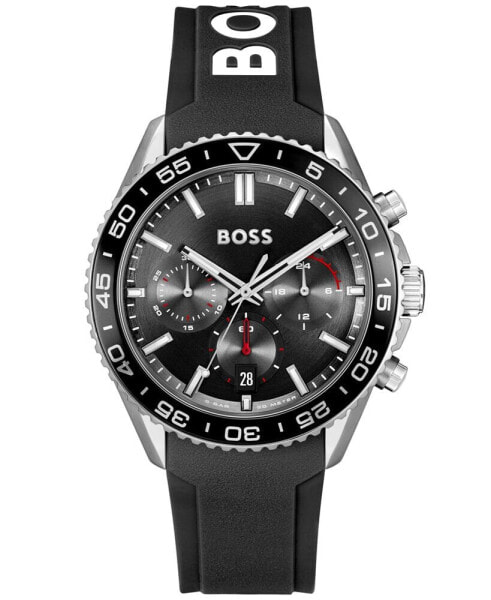 BOSS Men's Runner Quartz Chrono Black Silicone Watch 44mm