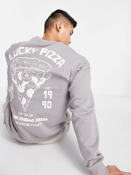 Jack & Jones Originals oversized sweat with pizza back print in light grey