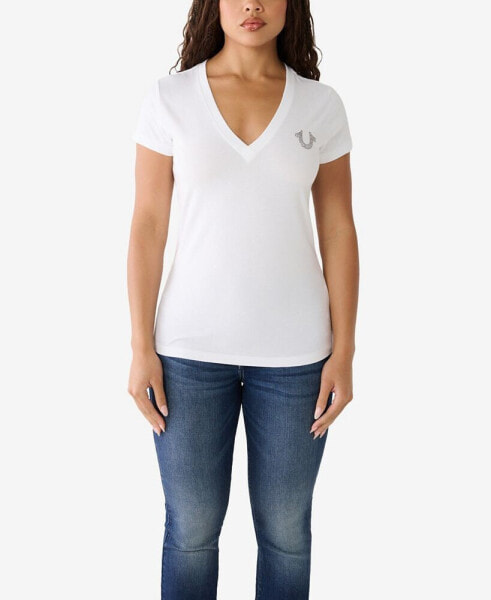 Women's Short Sleeve Diamond V-neck T-shirt