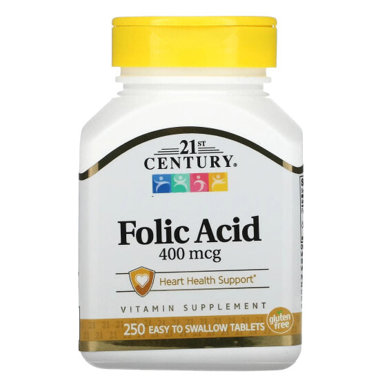Витамин 21st Century Folic Acid, 800 мкг, 180 таблеток, легко глотать