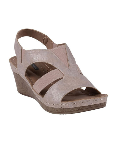 Women's Banks Cut Out Elastic Slingback Slip-On Wedge Sandals