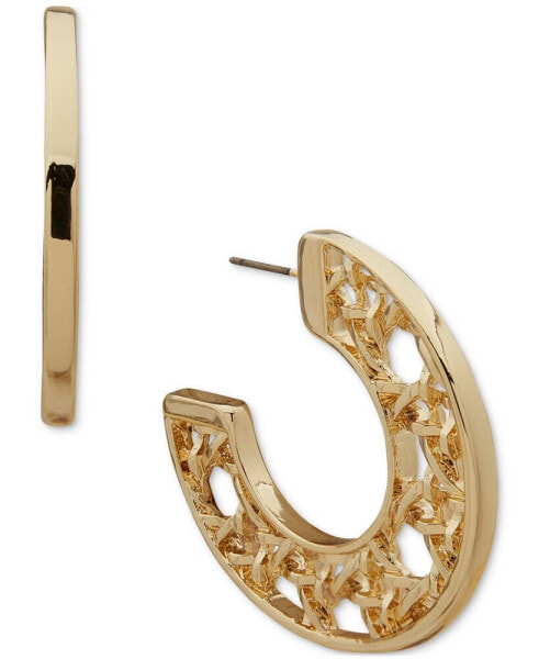 Gold-Tone Medium Lattice C-Hoop Earrings, 1.5"