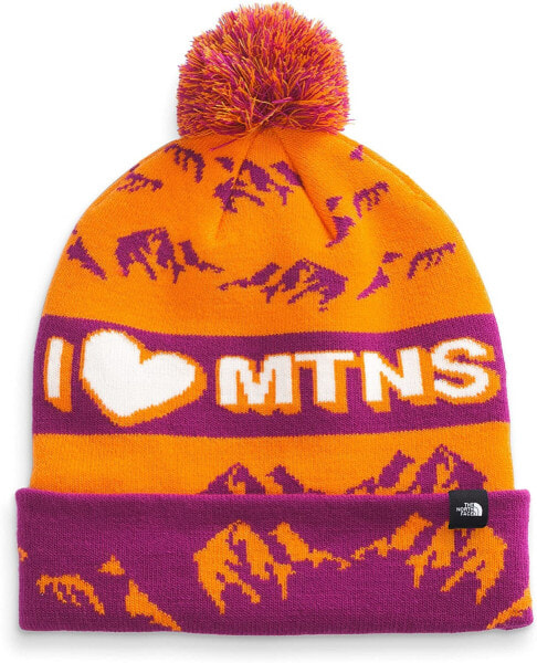 Мужская шапка оранжевая розовая трикотажная The North Face Ski Tuke Pom Hat