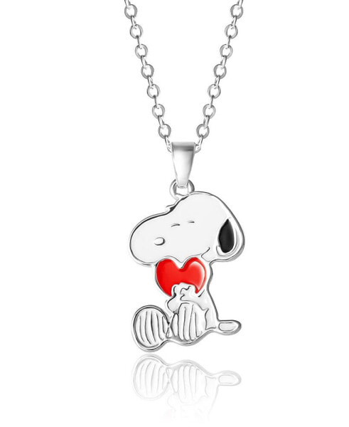 Snoopy Silver Plated Holding Heart Pendant, 16+2" Chain