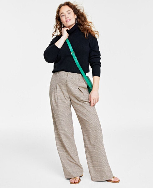 Women's Sequin Plaid Wide-Leg Pants, Created for Macy's