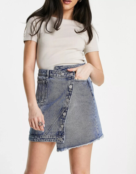 Urban Revivo asymmetric denim mini skirt in blue