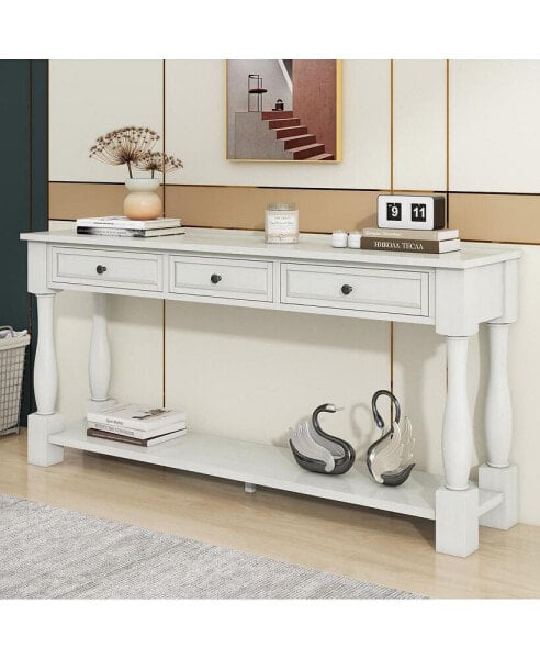 63" Long Espresso Console Table with Drawers & Shelf