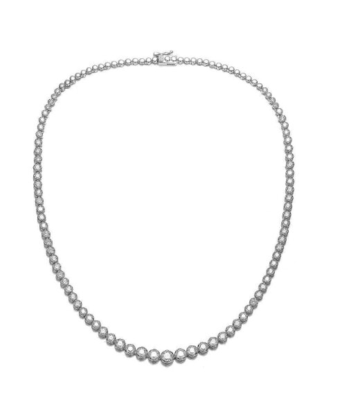 White Gold Plated with Cubic Zirconia Graduated-Size Tennis chain Anniversary Necklace