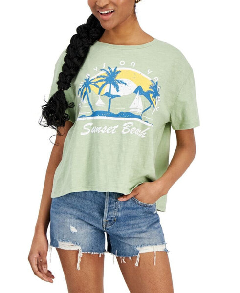 Juniors' Sunset Beach Cotton Short-Sleeve T-Shirt
