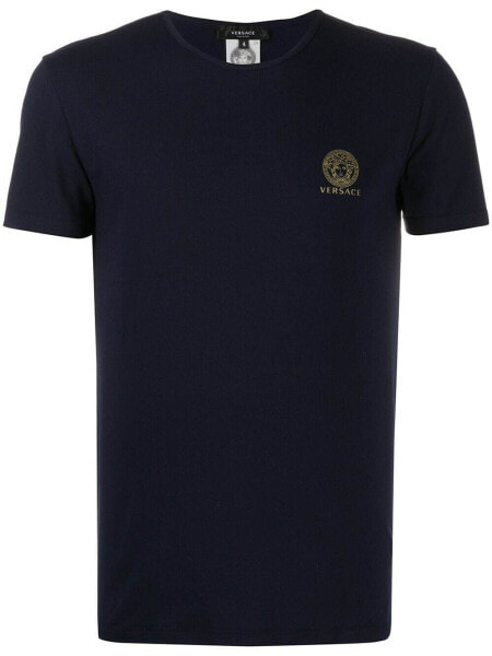 Men's 274779 Versace Crewneck Logo T-Shirt, Size 4 - Navy