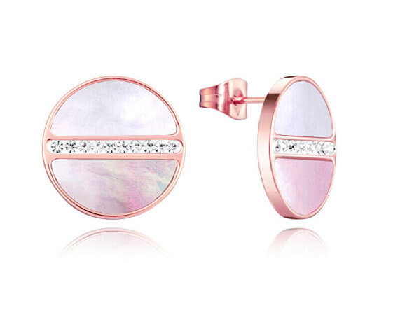 Elegant bronze earrings with mother of pearl and zircons Chic 75075E01012