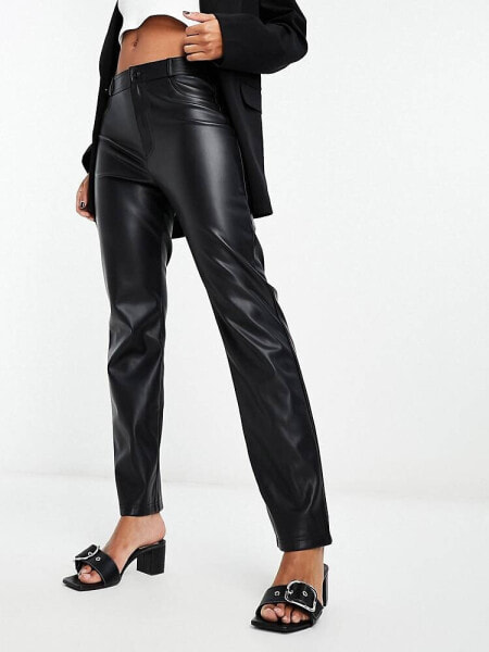 Stradivarius faux leather skinny trouser in black 