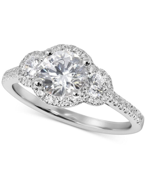 Swarovski Zirconia Three-Stone Halo Ring in 14k White Gold