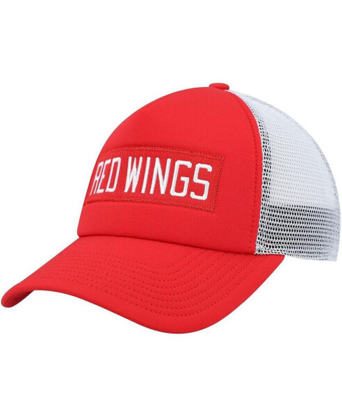 Men's Red, White Detroit Red Wings Team Plate Trucker Snapback Hat