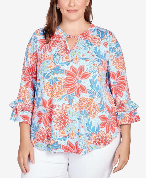 Plus Size Bold Floral Puff Print Top