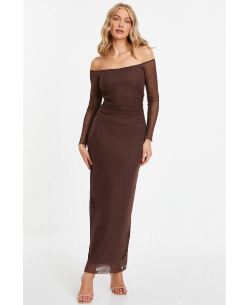 Women's Mesh Bardot Maxi Dress