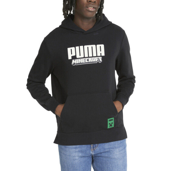 Puma Minecraft X Graphic Pullover Hoodie Mens Black Casual Athletic Outerwear 53