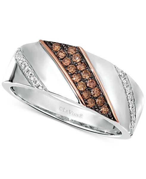 Chocolatier® Men's Diamond Diagonal Diamond Ring (3/8 ct. t.w.) in Sterling Silver & 14k Rose Gold