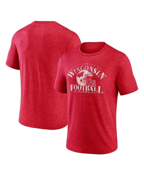 Men's Heathered Red Wisconsin Badgers Logo Hometown Tri-Blend T-shirt