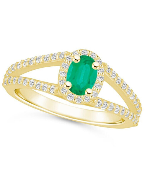 Emerald (1/2 Ct. t.w.) and Diamond (1/2 Ct. t.w.) Halo Ring