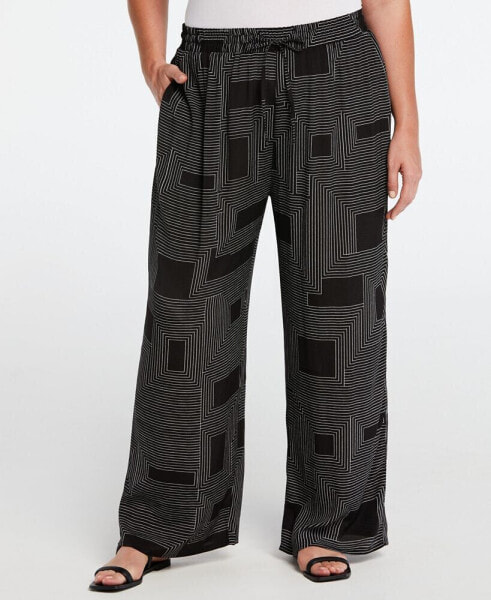 Plus Size Fabric Pull On Wide Leg Pants