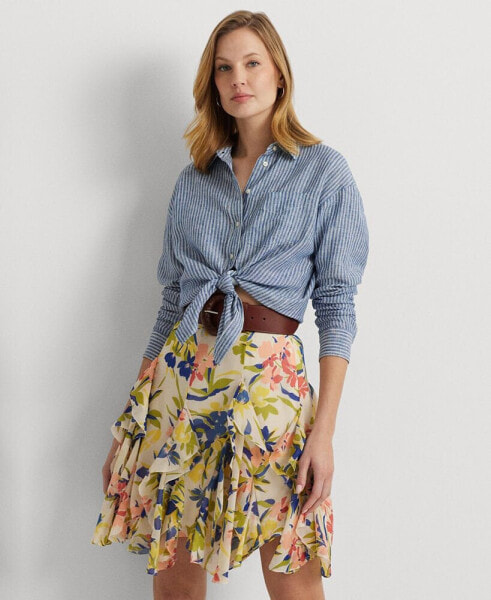 Блузка полосатая из льна Lauren Ralph Lauren для женщин