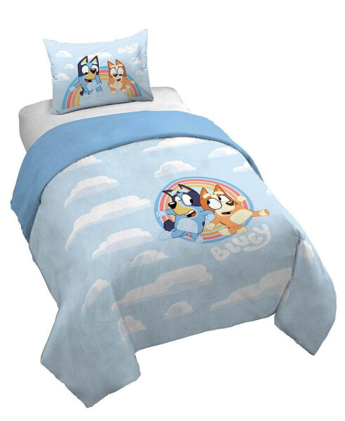 Bluey Rainbow in the Clouds 100% Organic Cotton Twin Duvet Cover & Sham Set