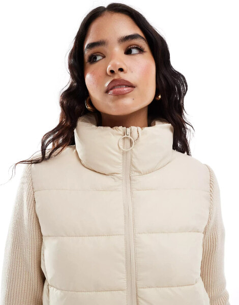 Stradivarius knitted sleeve padded jacket in beige