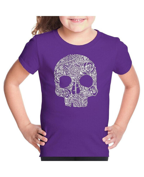 Big Girl's Word Art T-shirt - Flower Skull