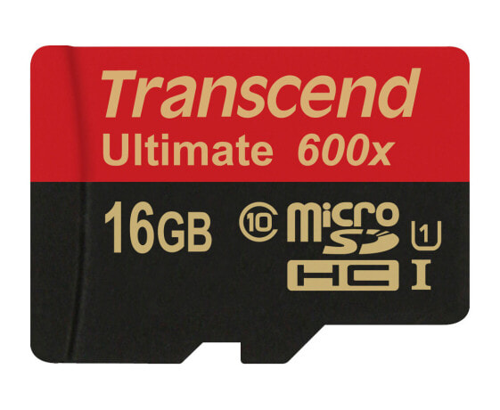 Transcend microSDHC Class 10 UHS-I 600x 16GB - 16 GB - MicroSDHC - Class 10 - MLC - 90 MB/s - Black - Red