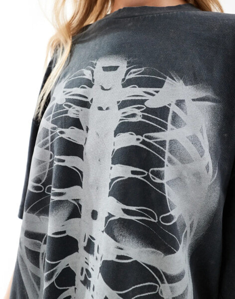 ASOS DESIGN Halloween oversized t-shirt with xray skeleton print in washed charcoal