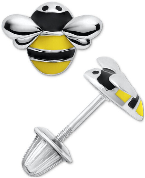 Children's Enamel Bumble Bee Stud Earrings in Sterling Silver