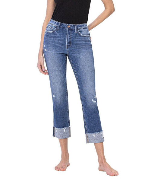 Women's High Rise Regular Cuffed Straight Jeans