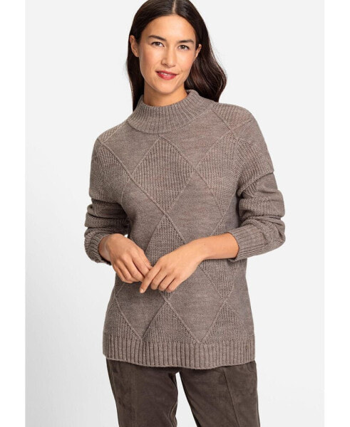 Long Sleeve Diamond Stitch Mock Neck Sweater