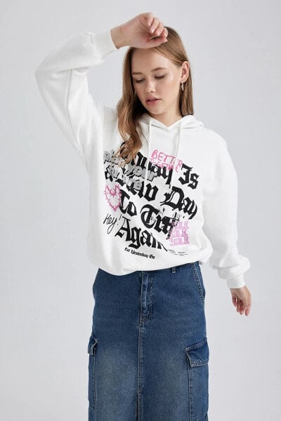 Coool Oversize Fit Kapüşonlu Baskılı Sweatshirt B2600ax23wn