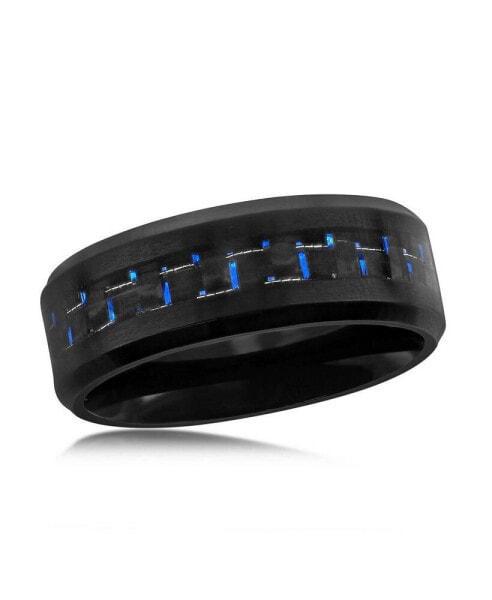 Stainless Steel Black and Blue Carbon Fiber Ring