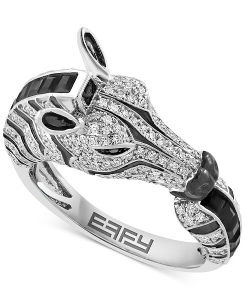 EFFY® Onyx & Diamond (1/2 ct. t.w.) Zebra Ring in 14k White Gold